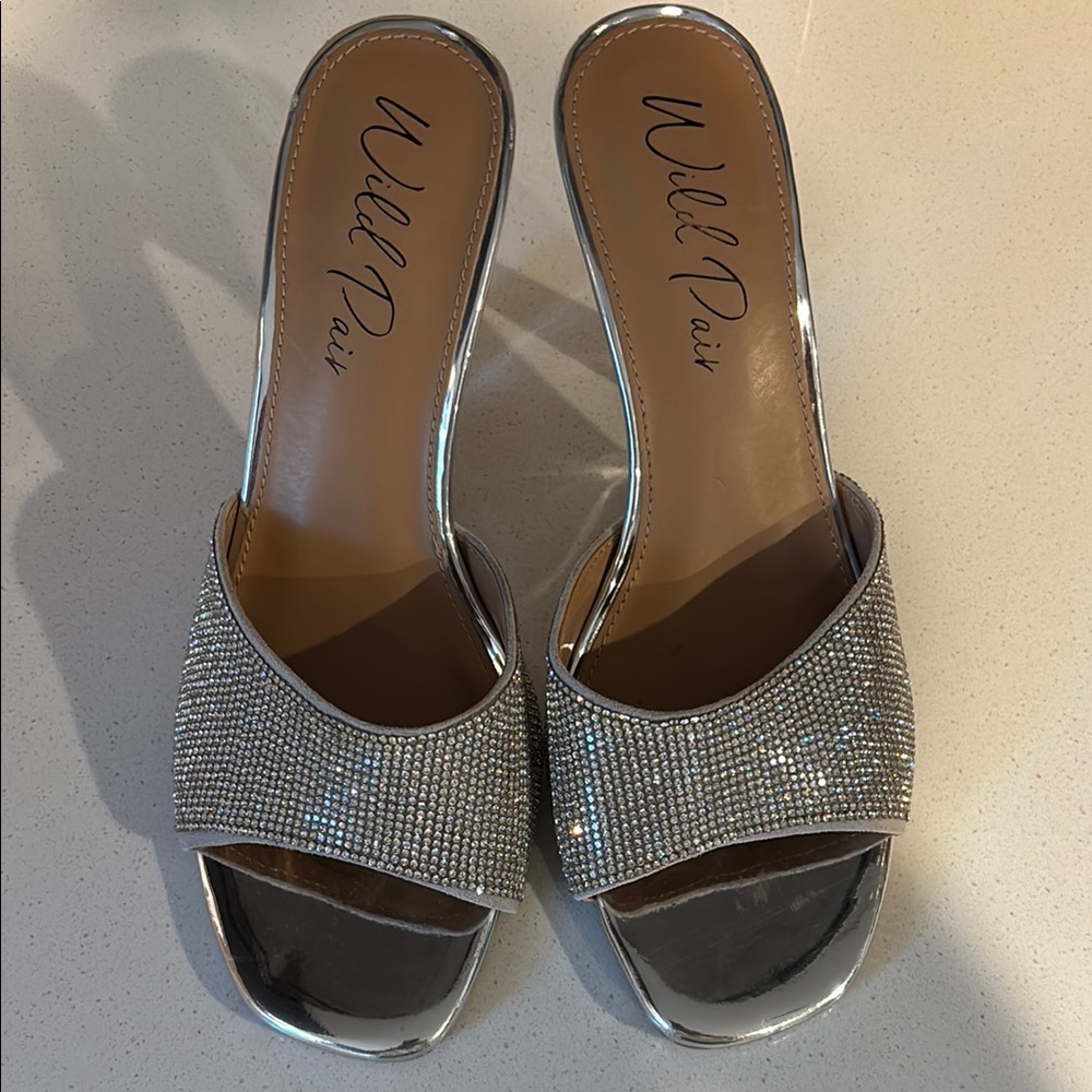 Wild Pair Silver Mules with Rhinestone Embellishments